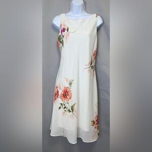 GIORGIO FIORLINI Collection Sz 15/16 Cowl Neck White  Floral Lined Midi‎ Dress
